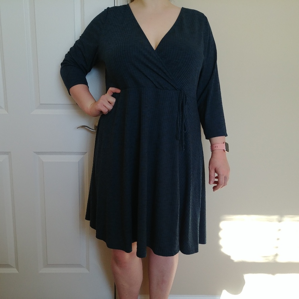 Torrid Dark Blue Jersey Knit Skater Dress V Neck